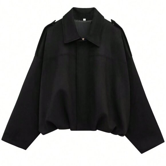 Black Casual Women's  Loose Long Sleeves Zip Bomber Coat Jacket Outerwears - Picture 4 of 5